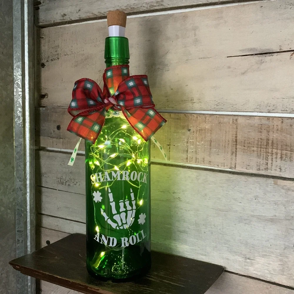 Festive Green Bottle with Plaid Bow